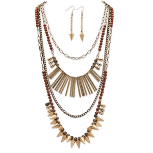 PalmBeach Jewelry Round Lucite and Multi-Charm Vintage-Inspired 2-Piece Necklace and Earrings Set in Antique Gold Tone Adjustable 20"-22.5"