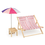 Badger Basket Double Doll Beach Chair with Table and Umbrella - Summer Stripes