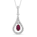 JewelonFire 1/2 Carat T.G.W. Ruby And White Diamond Accent Tear Drop Sterling Silver Pendant