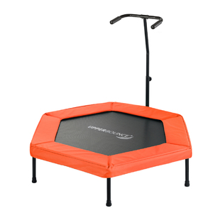 Upper Bounce 50” Hexagonal Fitness Mini-Trampoline – T-Shaped Adjustable Hand Rail – Bungee Cord Suspension - Orange