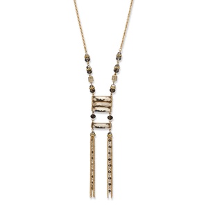 PalmBeach Jewelry Grey Oblong and Round Crystal Gold Tone Ladder Necklace 29"